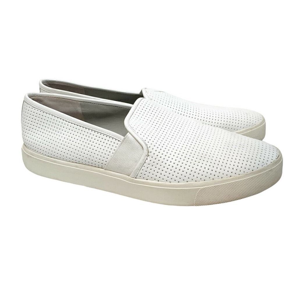 Vince Blair Perforated Leather Slip-On White Sneakers Size 9 EUC